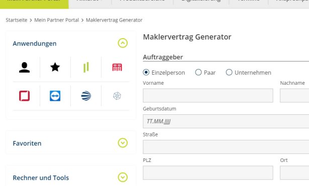 Ansicht Partner-Portal: Maklervertrag Generator - kleine Ansicht