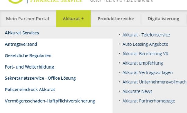 Ansicht Partner-Portal: Navigation | Akkurat financial service GmbH - kleine Ansicht